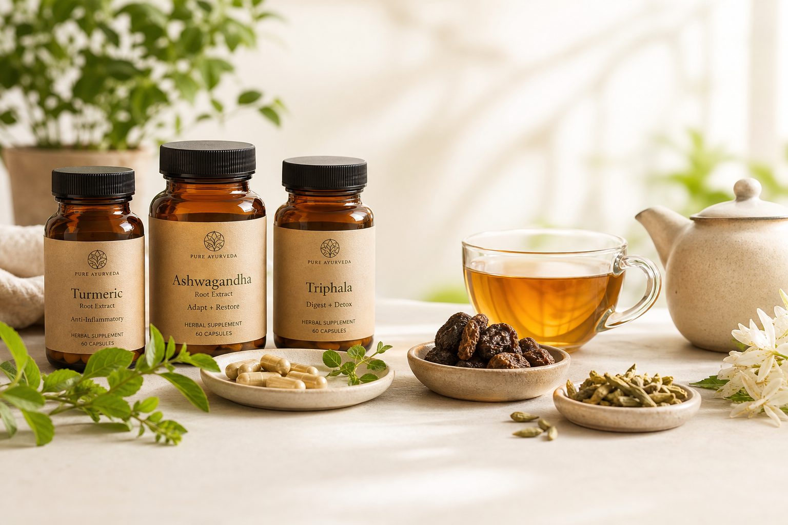 Ayurvedic herbal supplements and tea
